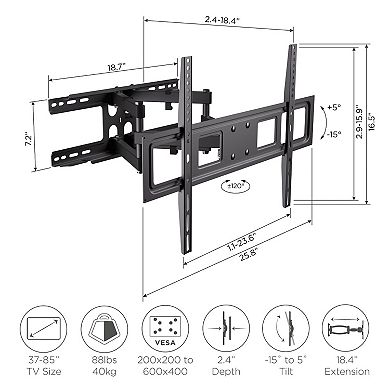 ProMounts Full Motion TV Wall Mount for TVs 37" - 85" Up to 88 lbs