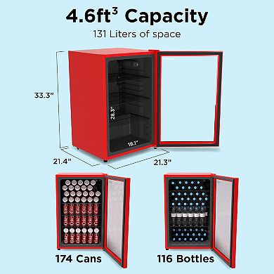 SnowLion Premium 131L Glass Door Beverage Refrigerator 4.6 Cu.ft Freestanding Mini Fridge
