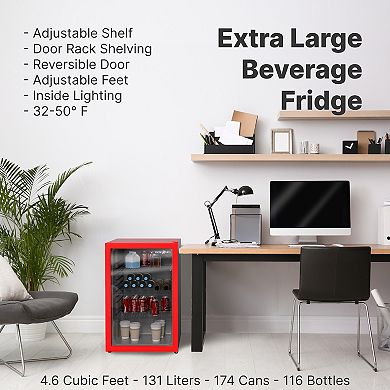 SnowLion Premium 131L Glass Door Beverage Refrigerator 4.6 Cu.ft Freestanding Mini Fridge