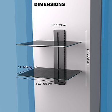 ProMounts Tempered Glass Floating Double Wall Shelf, Holds Up to 35 lbs