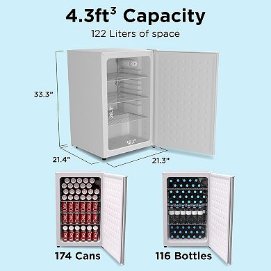 SnowLion Premium 122L Solid Door 4.3 Cu.ft. Freestanding Under-counter Mini Fridge