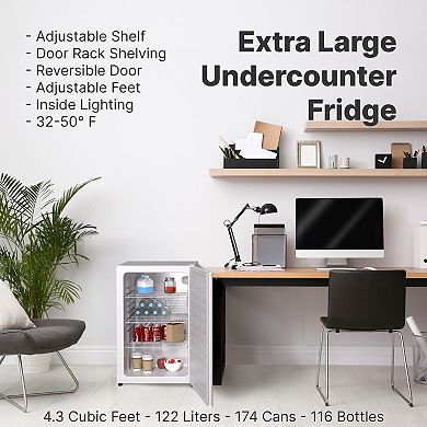 SnowLion Premium 122L Solid Door 4.3 Cu.ft. Freestanding Under-counter Mini Fridge