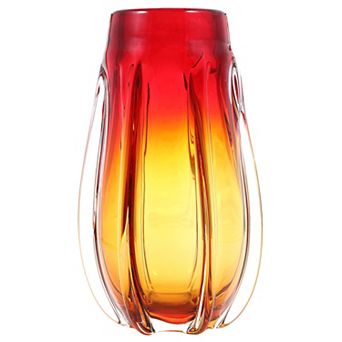 Luxury Lane Hand Blown Laine Red Ombre Sommerso Art Glass Vase