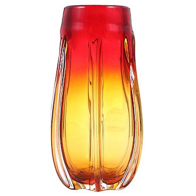 Luxury Lane Hand Blown Laine Red Ombre Sommerso Art Glass Vase