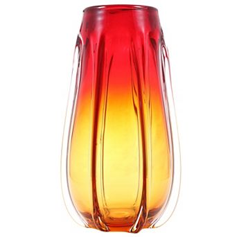 Luxury Lane Hand Blown Laine Red Ombre Sommerso Art Glass Vase