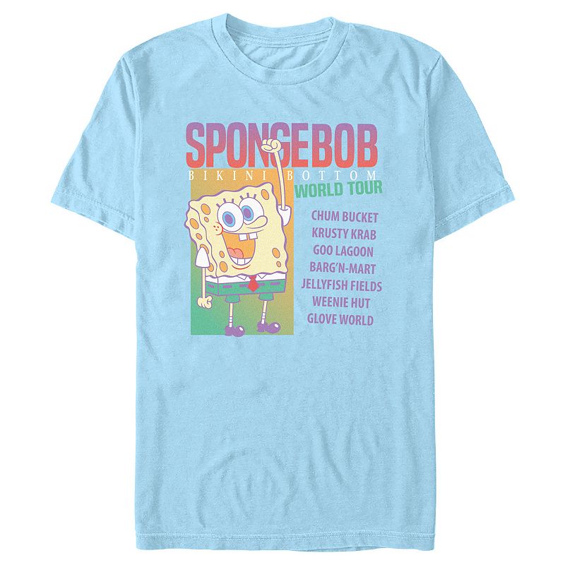 Men's SpongeBob SquarePants Bikini Bottom World Tour Graphic Tee, Size: XL, Light Blue