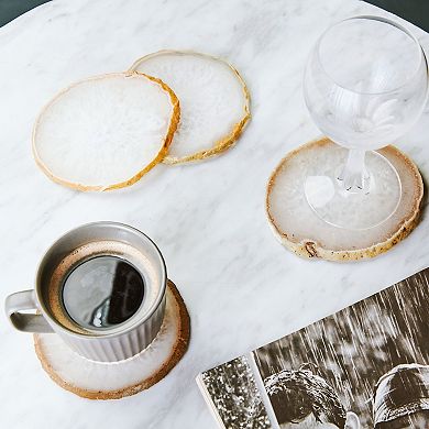 Luxury Lane Set Of 4 Natural Brazilian Agate Stone Coasters With Wood Holder