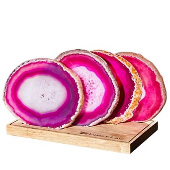 Luxury Lane Set Of 4 Natural Brazilian Agate Stone Coasters With Wood Holder