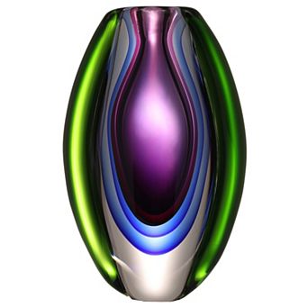 Luxury Lane Hand Blown Purple Sommerso Oval Art Glass Vase