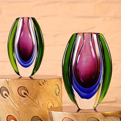 Luxury Lane Hand Blown Purple Sommerso Oval Art Glass Vase