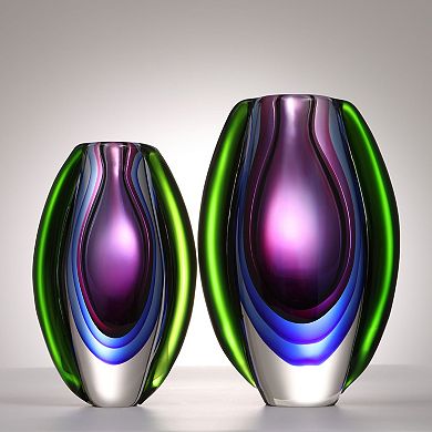 Luxury Lane Hand Blown Purple Sommerso Oval Art Glass Vase