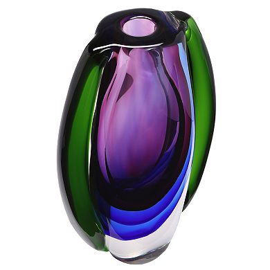 Luxury Lane Hand Blown Purple Sommerso Oval Art Glass Vase