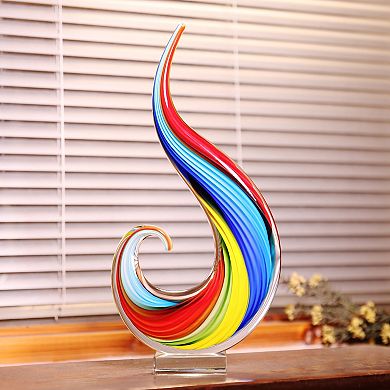 Luxury Lane Hand Blown Rainbow Swirl Sommerso Art Glass Sculpture