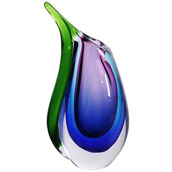 Luxury Lane Hand Blown Multicolor Sommerso Teardrop Art Glass Vase With Angled Lip