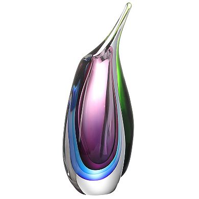 Luxury Lane Hand Blown Multicolor Sommerso Teardrop Art Glass Vase With Angled Lip