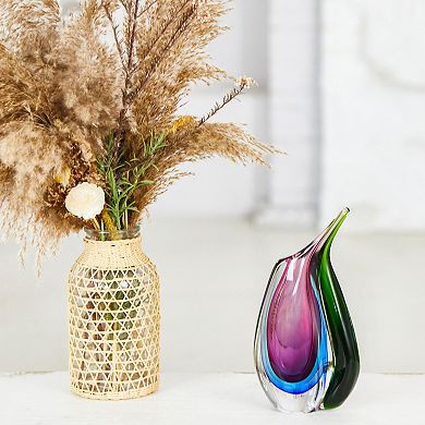 Luxury Lane Hand Blown Multicolor Sommerso Teardrop Art Glass Vase With Angled Lip