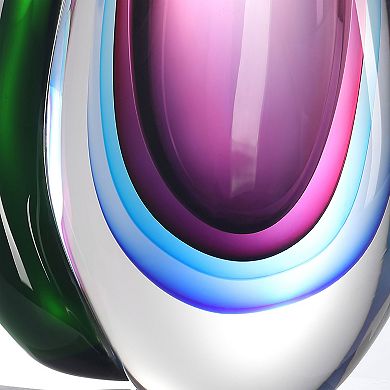 Luxury Lane Hand Blown Multicolor Sommerso Teardrop Art Glass Vase With Angled Lip