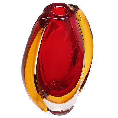 Luxury Lane Hand Blown Red Sommerso Oval Art Glass Vase