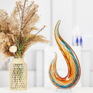 Luxury Lane Hand Blown Flame Sommerso Art Glass Sculpture