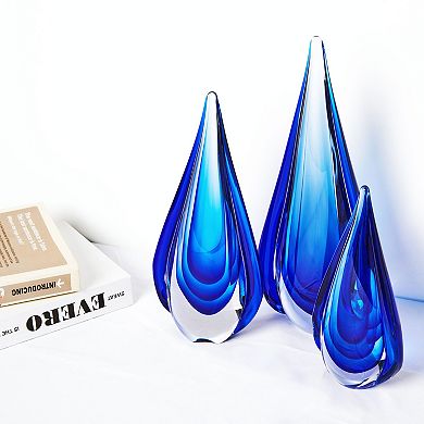Luxury Lane Hand Blown Water Drop Sommerso Art Glass Sculpture