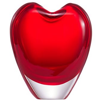Luxury Lane Hand Blown Red Love Heart Shaped Sommerso Art Glass Vase