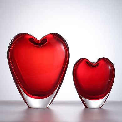 Luxury Lane Hand Blown Red Love Heart Shaped Sommerso Art Glass Vase