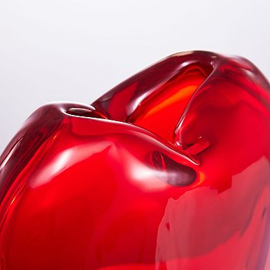 Luxury Lane Hand Blown Red Love Heart Shaped Sommerso Art Glass Vase