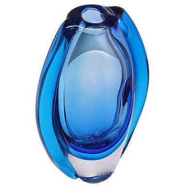 Luxury Lane Hand Blown Blue Sommerso Oval Art Glass Vase