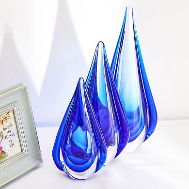 Luxury Lane Hand Blown Water Drop Sommerso Art Glass Sculpture
