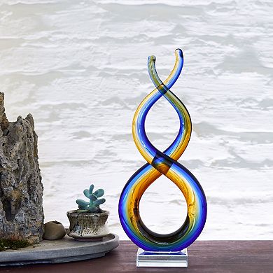 Luxury Lane Hand Blown Wave Sommerso Art Glass Scultpure