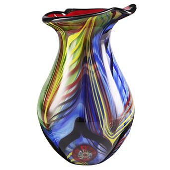 Luxury Lane Hand Blown Abstract Teardrop Art Glass Vase With Angled Lip