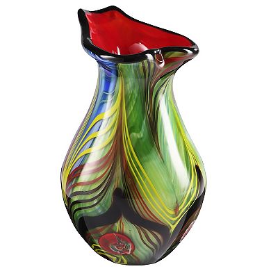 Luxury Lane Hand Blown Abstract Teardrop Art Glass Vase With Angled Lip