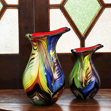 Luxury Lane Hand Blown Abstract Teardrop Art Glass Vase With Angled Lip