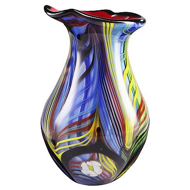 Luxury Lane Hand Blown Abstract Teardrop Art Glass Vase With Angled Lip
