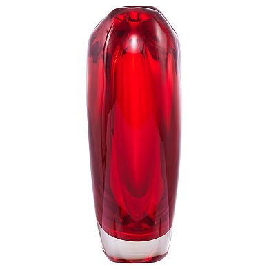 Luxury Lane Hand Blown Red Love Heart Shaped Sommerso Art Glass Vase