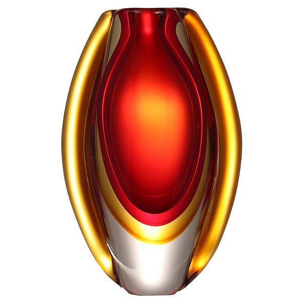 Luxury Lane Hand Blown Red Sommerso Oval Art Glass Vase