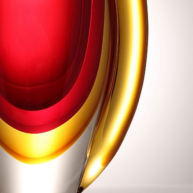 Luxury Lane Hand Blown Red Sommerso Oval Art Glass Vase