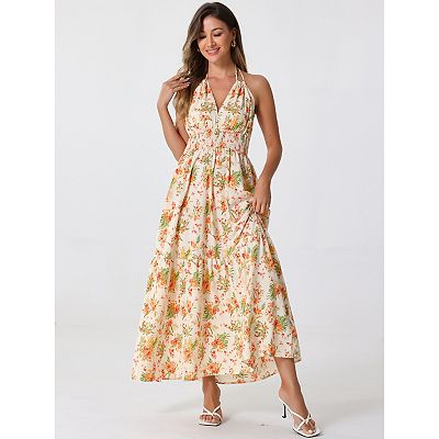 fitted lace wedding dress Floral Cabana Flowy Maxi Dress Blue/White / S