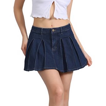 Mini Denim Skirt For Women Casual Pleated Jean Skirts
