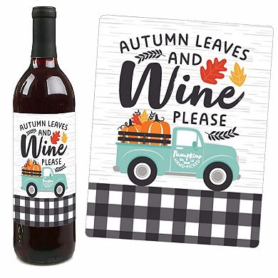 Big Dot Of Happiness Happy Fall Truck - Harvest Pumpkin Party Wine Bottle Label Stickers 4 Ct