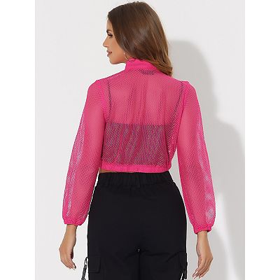 Mesh Sheer Jacket For Women's Zipper Crop Bomber Jackets