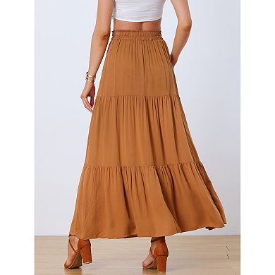 Beach Boho Cotton Skirts In White, Elastic Waist Pleated Maxi Skirts, Women Skirt, Long Cotton Skirt, Summer Solid Skirt Color White 2718