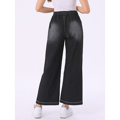 Casual Denim Pants for Women Drawstring Elastic Waist Wide Casual Denim Pants for Women Drawstring Elastic Waist Wide