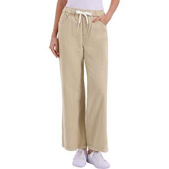 Casual Denim Pants for Women Drawstring Elastic Waist Wide Legs Jeans