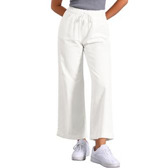 Casual Denim Pants For Women Drawstring Elastic Waist Wide Legs Jeans