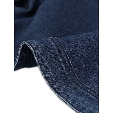 Crop Denim Cardigan For Women's Short Sleeve Lapel Collar Jean Jacket