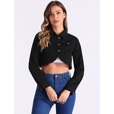 Denim Jacket for Women's Collared Button Down Long Sleeve Crop Jean Jackets
