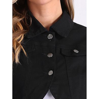 Denim Jacket for Women's Collared Button Down Long Sleeve Crop Jean Jackets