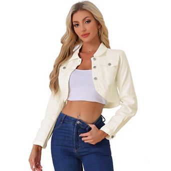 Denim Jacket for Women's Collared Button Down Long Sleeve Crop Jean Jackets
