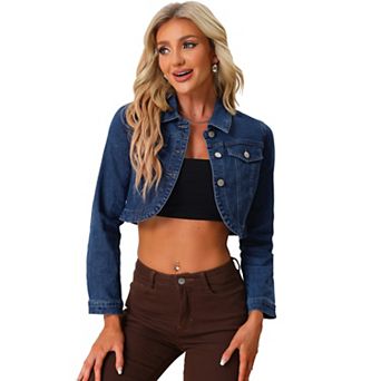 Denim Jacket for Women's Collared Button Down Long Sleeve Crop Jean Jackets